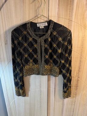 A.J. Bari Black Top with Gold Beaded Trim